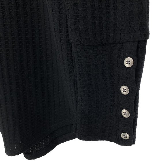 CHASER Waffle Knit Henley Thermal Black Long Sleeve Four Button Cuff Size S - Picture 8 of 16
